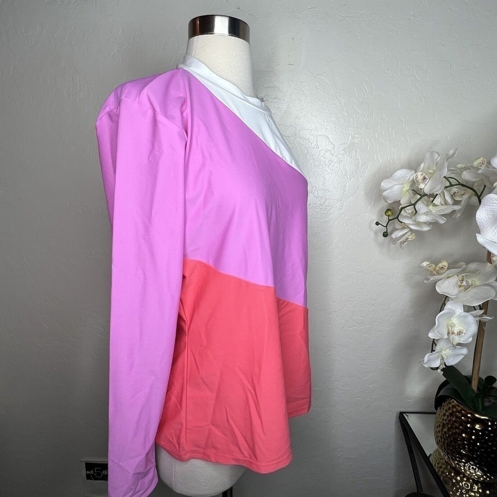 Cabana Life Womens Rash Guard color block pink orange Swim Top XL UV Protection - Picture 2 of 6